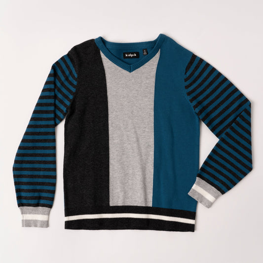 Stripe Sleeve V-neck Sweater